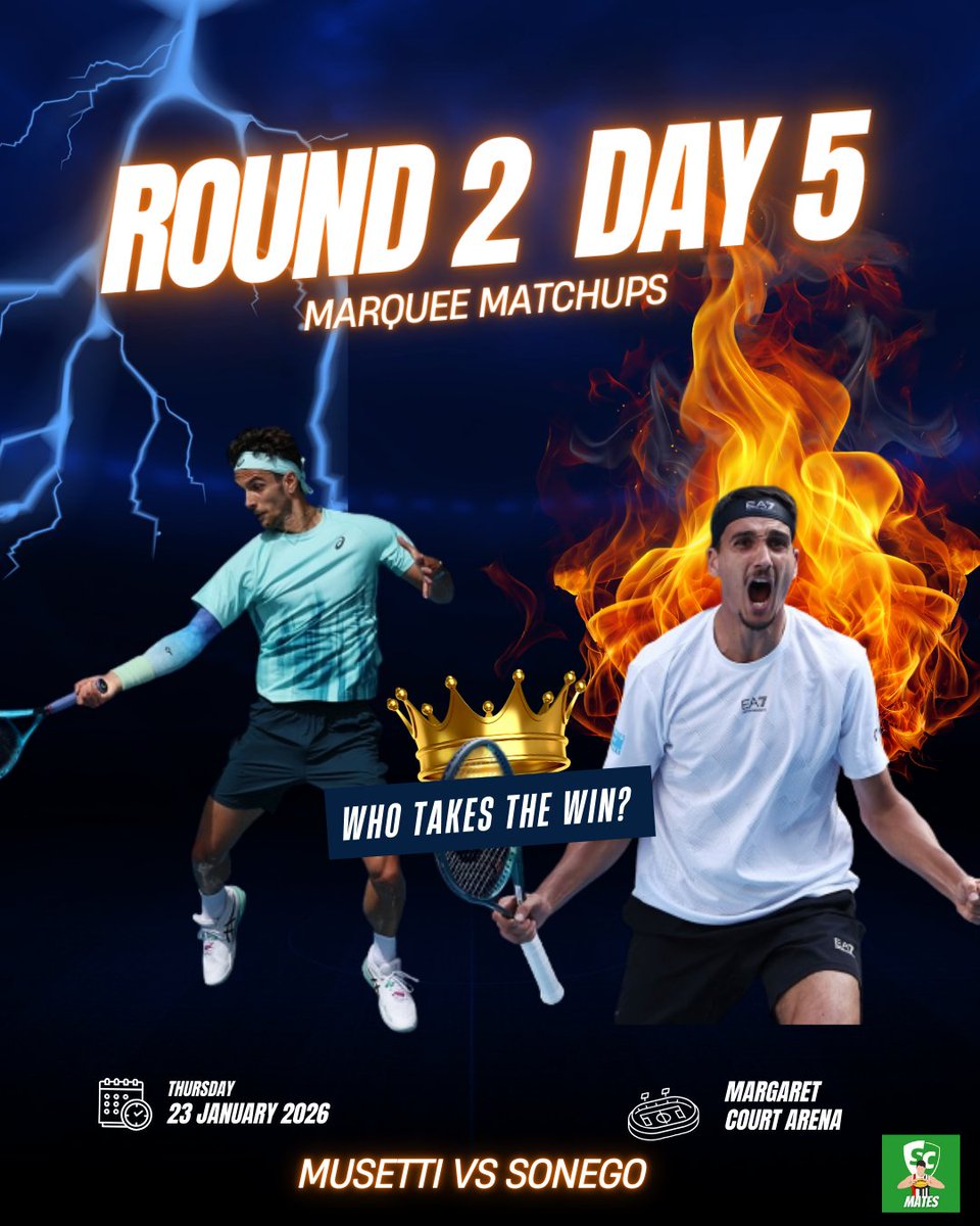 SCMates's tweet image. The hype match of today will definitely be the Kokkinakis/Kyrgios show in the doubles, however there are a few others that should peak your interest throughout day 5 of the #AusOpen 

1. Kokkinakis/Kyrgios vs Kubler/Polmans
2. Shelton vs Sweeny
3. Musetti vs Sonego