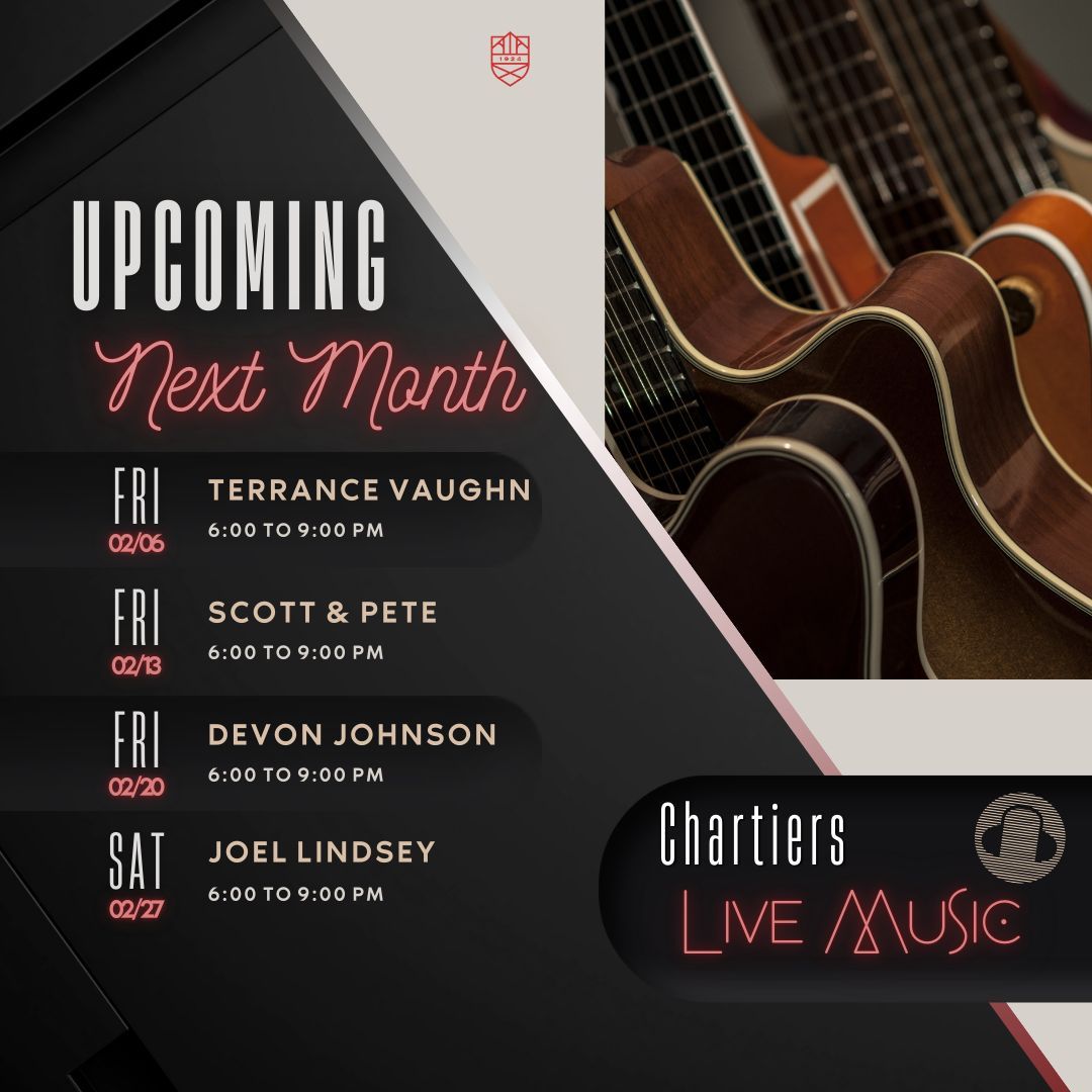 chartierscc's tweet image. ✨ Start planning your Friday nights in February! ✨
Join us for the perfect winter evening—great dinner, live music, and even better company. 🎶 Spend your Friday nights with us, relax, unwind, and enjoy a fun, lively atmosphere all month long.