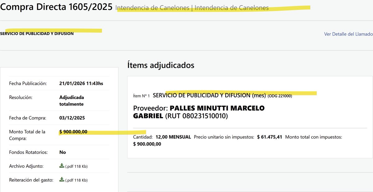 MartinFitz23506's tweet image. PUBLICIDAD: La intendencia de CANELONES hizo gastar a los canario $ 900.000 para  SERVICIO DE PUBLICIDAD Y DIFUSION.