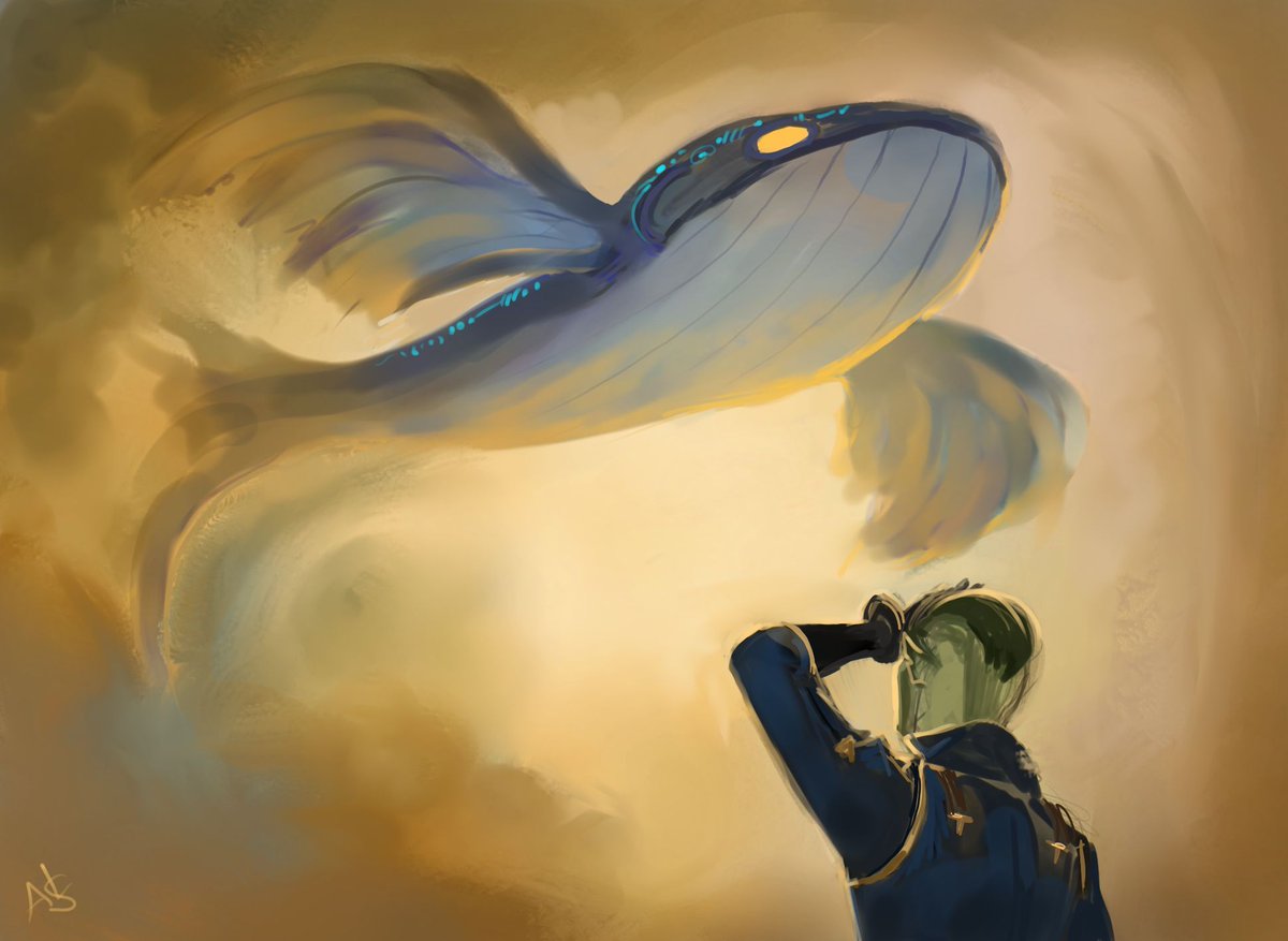 AlstanfordA's tweet photo. Steb encounters the Fish God of his people, Pyci. I donβt figure heβs very religious, so heβs a little surprised by this vision. Just a random idea I had. #steb #illustration https://t.co/NnB6t0whe9