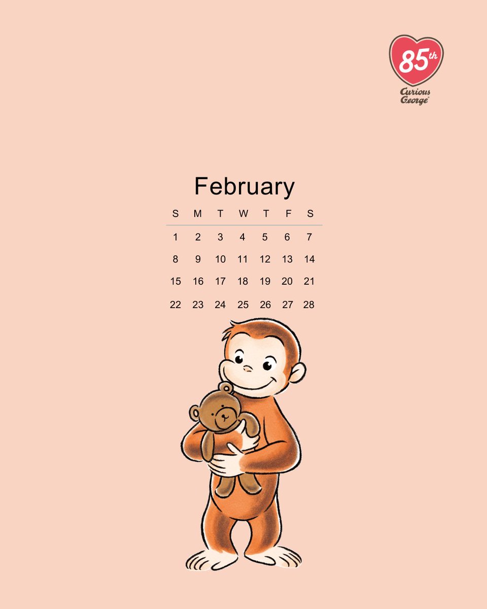 ジョージの2026年2月カレンダーができたよ！ 2月はクマさんを抱っこし