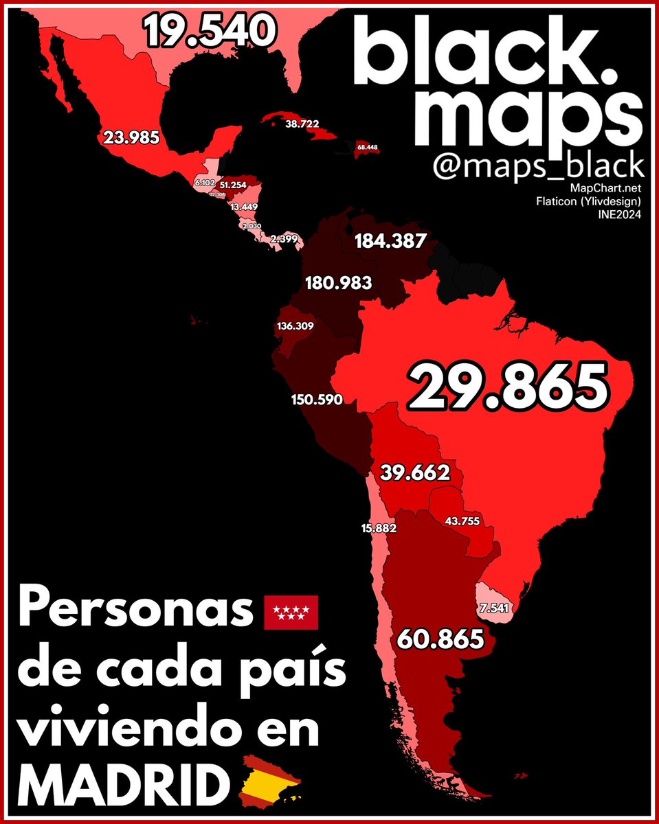 maps_black's tweet image. Personas de cada país viviendo en Madrid 🇪🇸
