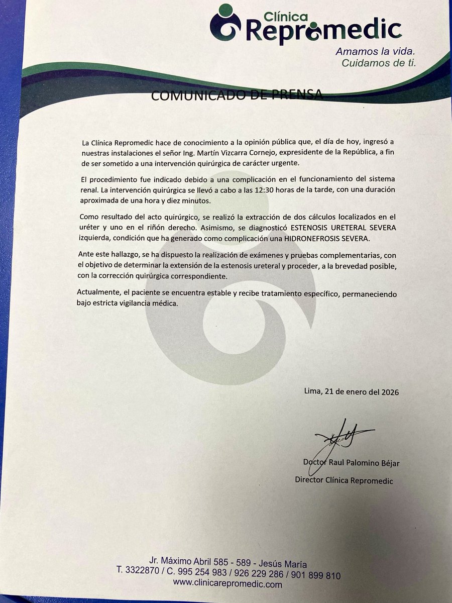 oscarvasquezz's tweet photo. Informe médico sobre la operación quirúrgica a Martín Vizcarra. https://t.co/C11FPj5W8q
