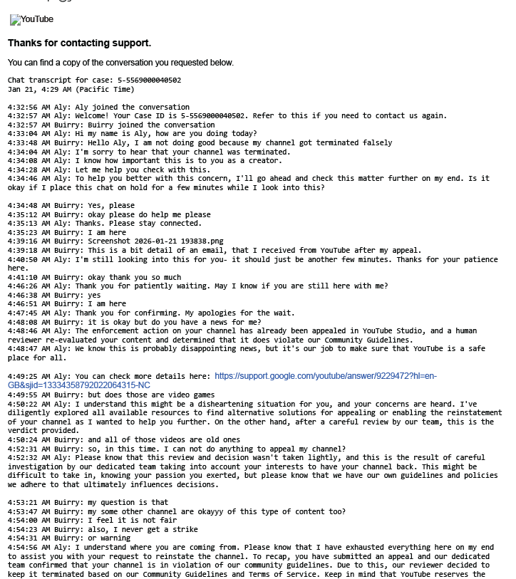 BuirryYT's tweet photo. This is not way humans are reviewing this. No one type that fast or have the script prepared.

This is AI termination. AI goblins 
@YouTube https://t.co/wGpf19kLP6