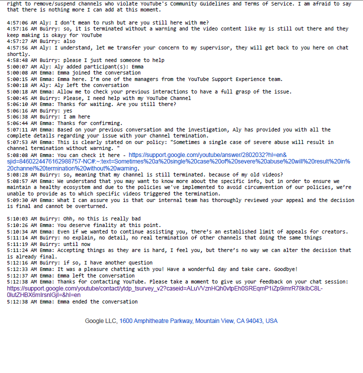 BuirryYT's tweet photo. This is not way humans are reviewing this. No one type that fast or have the script prepared.

This is AI termination. AI goblins 
@YouTube https://t.co/wGpf19kLP6