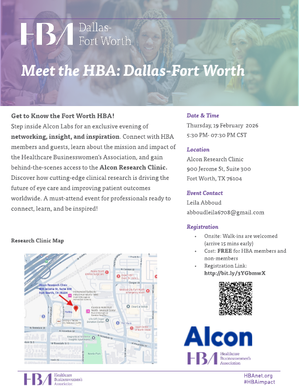 #HBADFW Is excited to invite you to Meet the HBA: Dallas-Fort Worth for an evening of connection, insight, and inspiration with the Healthcare Businesswomen’s Association DFW community.

Register here: ow.ly/RO0M50Y0YNO