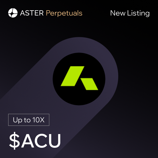 Aster_DEX's tweet image. New listing alert! 🚨
You can now trade $ACU ( @Acurast ) on Aster Perpetuals with up to 10x leverage.

Trade to earn 1.2x trading points from now until Jan 28, 23:59 UTC.

🔗asterdex.com/en/trade/pro/f…