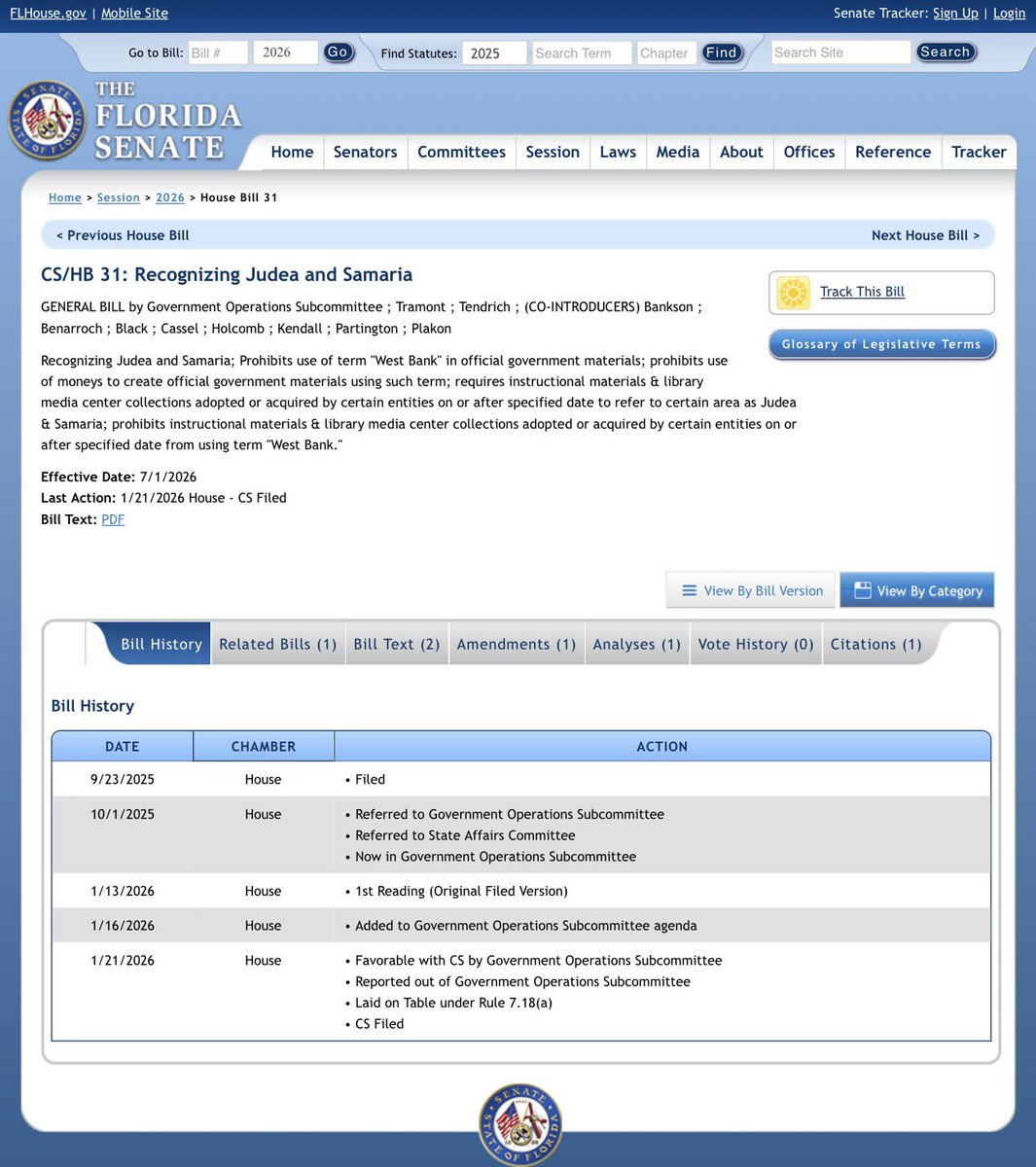 SuppressedNws1's tweet image. ⚡️🇺🇸🇵🇸🇮🇱JUST IN:

Florida lawmakers advance the “Recognizing Judea and Samaria Act.” The bill bans the term “West Bank” in state government and public school materials.

Provisions from the Bill:

Orders the state to refer to the territory as “Judea and Samaria” instead of West…