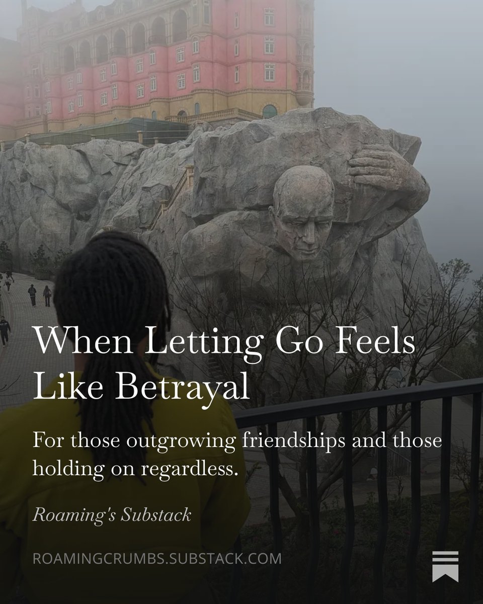 Roamingcrumbs's tweet photo. If you outgrow friendships, you’ll be seen as the problem. Growth makes people uncomfortable when it requires them to remain the same. I wrote about what you’d probably do. 

Link - https://t.co/mjHAUZJCrK https://t.co/71husXbWa7