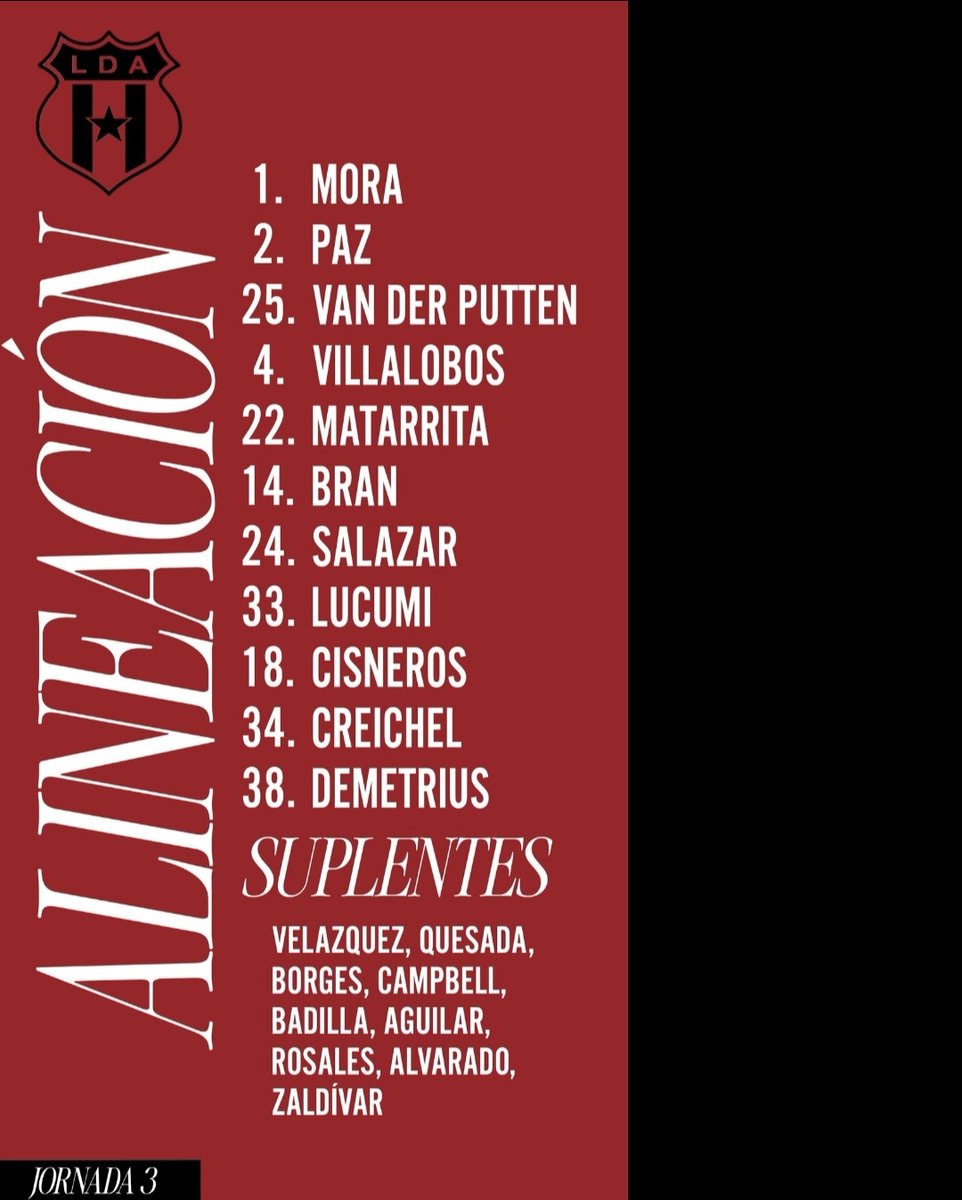 InforManuda's tweet image. ¡𝐀𝐒𝐈 𝐒𝐀𝐋𝐄 𝐋𝐀 𝐋𝐈𝐆𝐀!

🚨 Alexis Gamboa y Fernando Piñar se pierden el partido por lesión

⚽ Los fichajes Alvarado y Zaldívar ya están disponibles en el banquillo

¡DALE CAMPEÓN! ❤️🖤