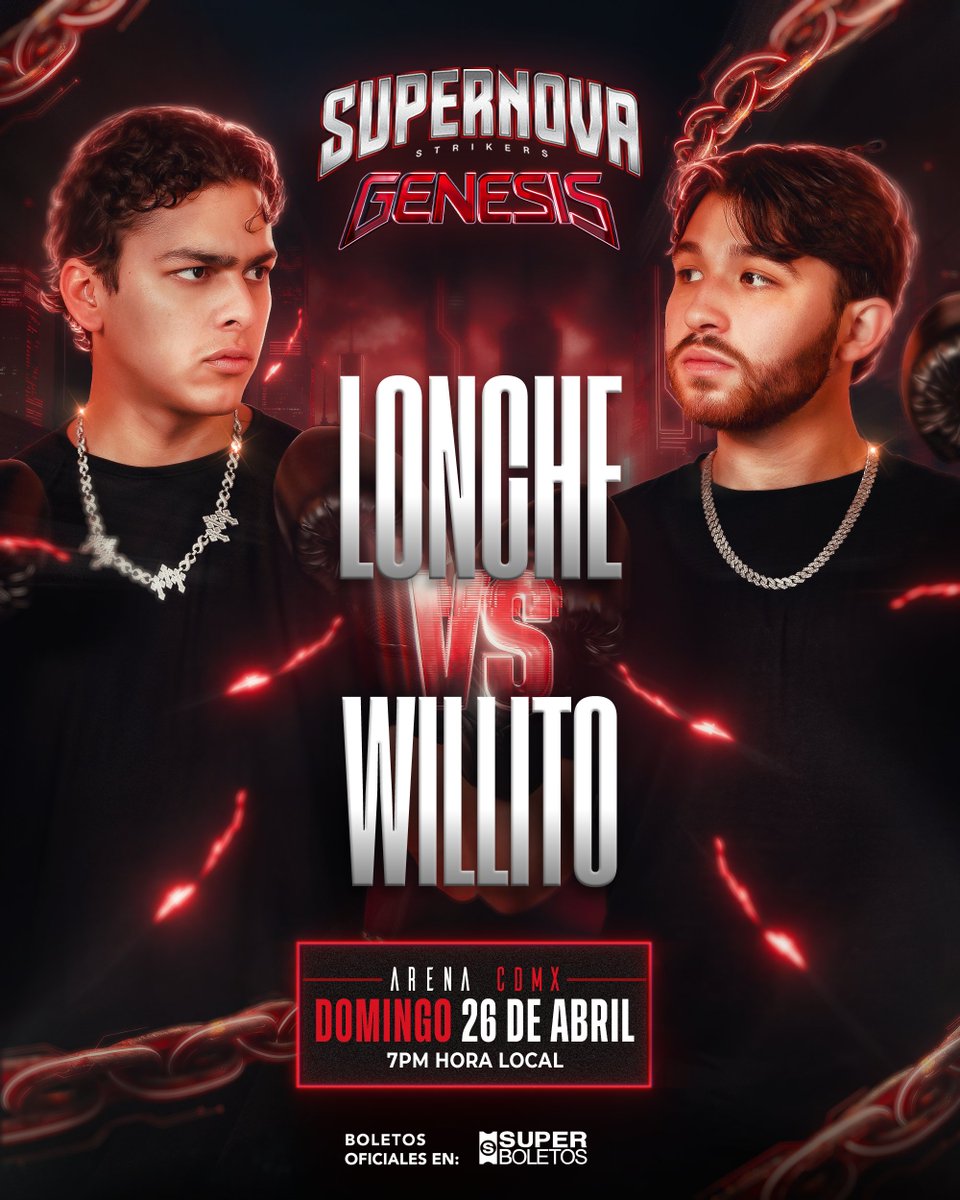 Lonche 🆚​ Willito
26/04/26 📅​
Arena CDMX 🏟️​

Boletos: superboletos.com 🎟️

#SupernovaGenesis