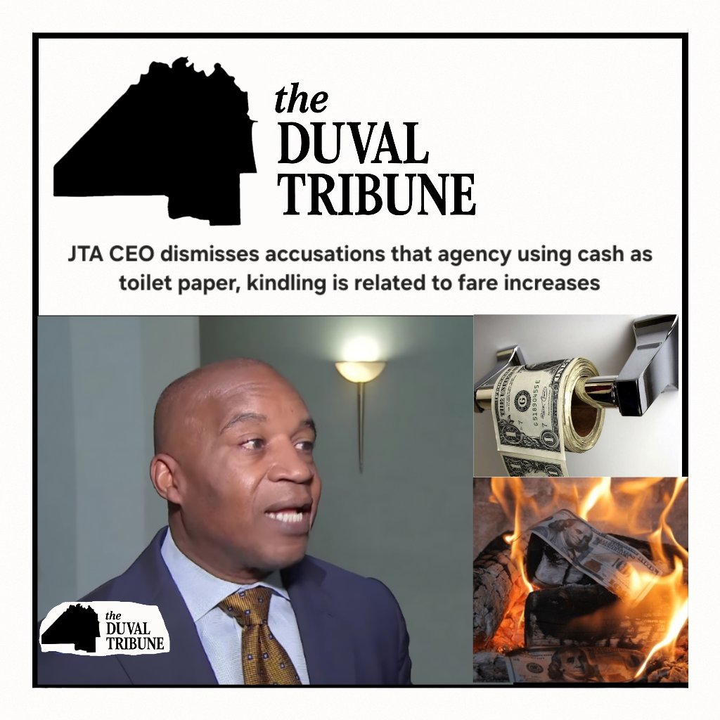 DuvalTribune's tweet image. Jacksonville, FL — During a heated meeting between JTA officials and members of City Council, JTA CEO Nathaniel Ford dismissed accusations that the agency using cash as toilet paper and kindling to heat their headquarters is at all related to recent fare increases.

"Look, if…