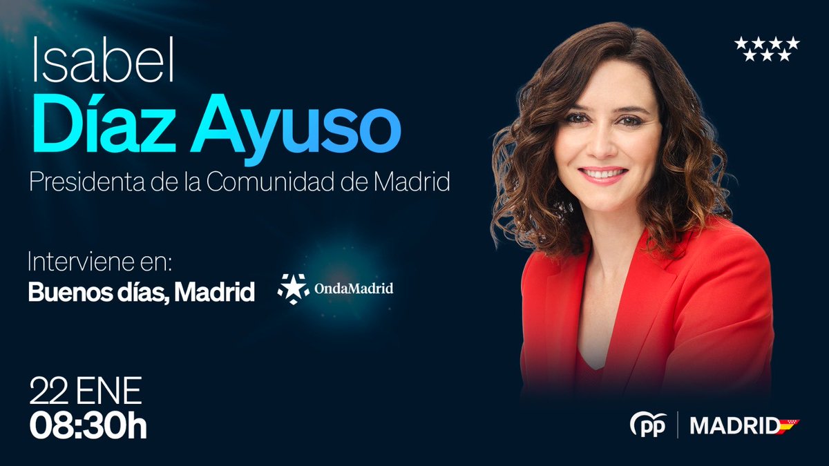 ☕️ ¡Buenos días! A partir de las 08:30h, la presidenta <a href="/IdiazAyuso/">Isabel Díaz Ayuso</a> interviene en <a href="/BuenosDiasOM/">Buenos Días Madrid</a>. 

📲 Síguelo en directo: telemadrid.es/emision-en-dir…