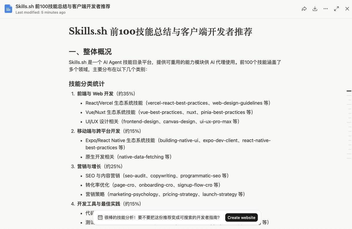 Somany0314's tweet photo. @xiaohu 让 manus 总结了前 100 的 skills。https://t.co/LAvgs4hOej https://t.co/fGeu4D0Qtb