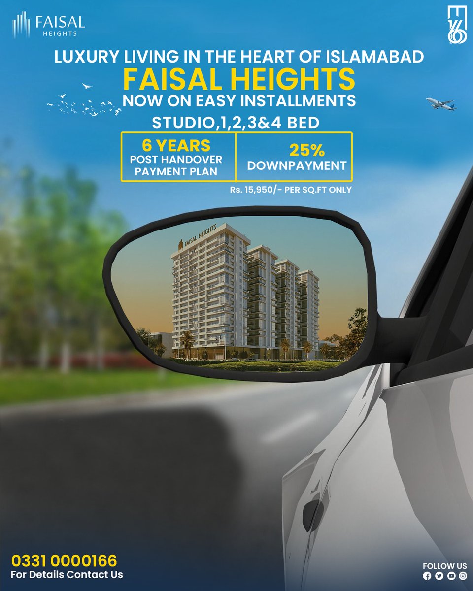 Estate166pk's tweet image. Discover a New Standard of Luxury Living in Islamabad!
Faisal Heights brings you premium Studio, 1, 2, 3 &amp;amp; 4 bed luxury apartments with an unmatched lifestyle—now available on easy installment plans.

For booking &amp;amp; details:
📞 0331 0000166

#faisalheights #estate166
