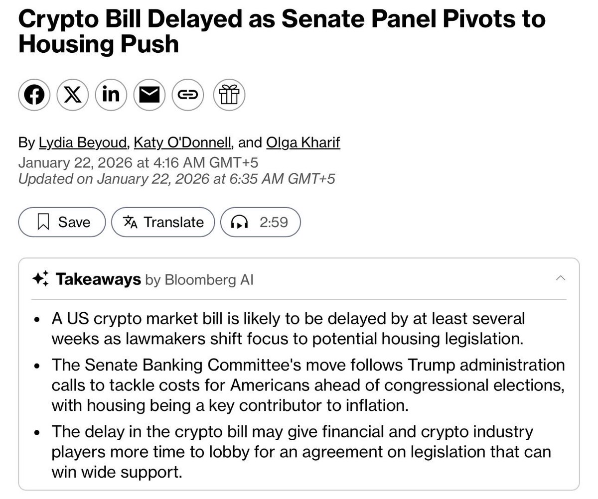 NEWS: 🇺🇸 The US crypto market bill is expected to be delayed by several  weeks, as the Senate Banking Committee shifts its focus to housing reforms  pushed by Donald Trump. The pause