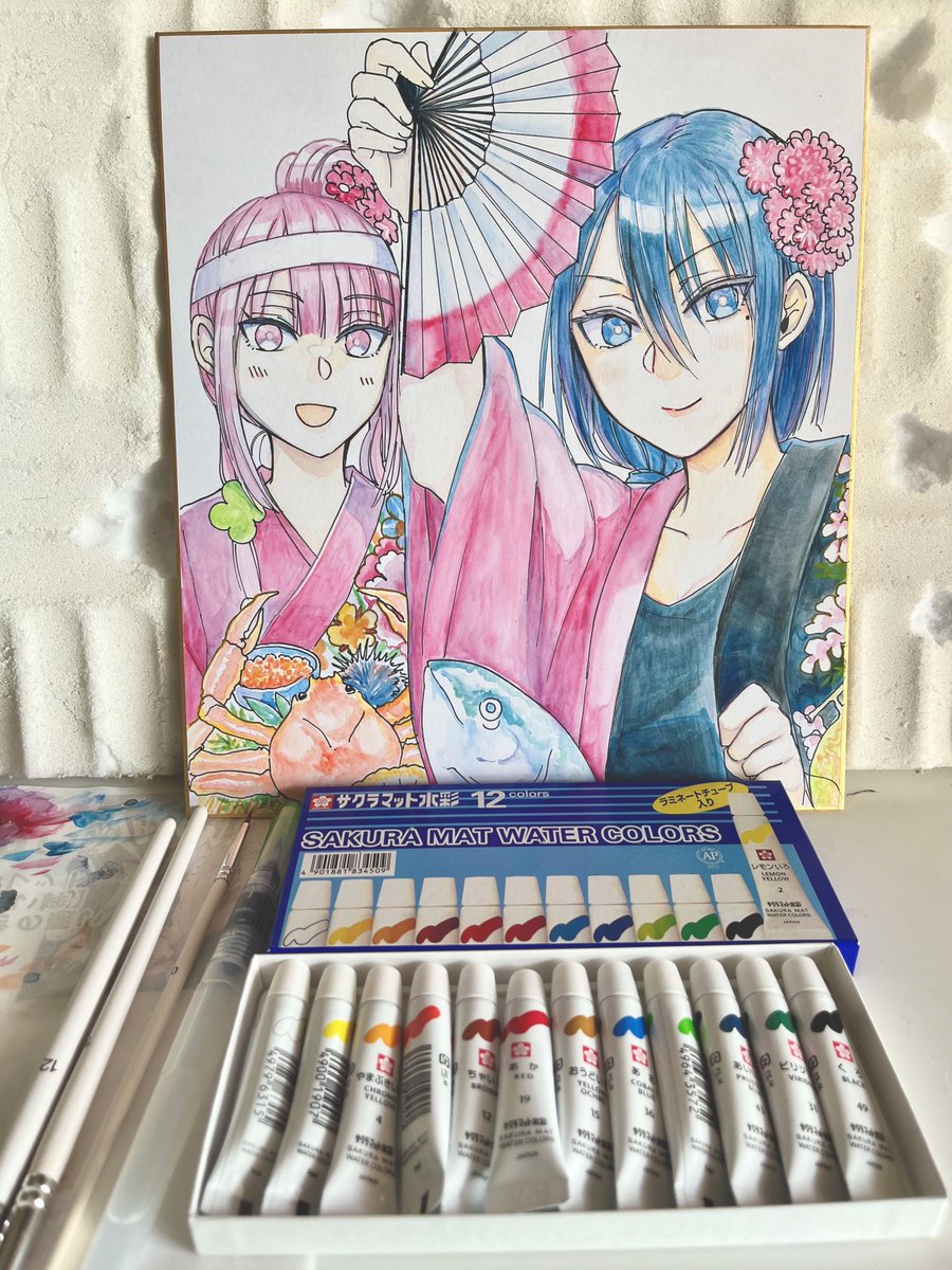 水彩画 掛軸 心を知るメッセージ 今日の生配信見て頂有難うございました！ サクラマット水彩を使った