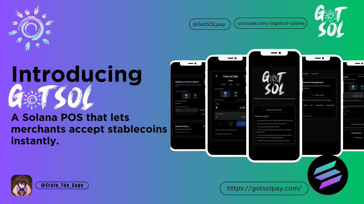 Erato_The_Sage's tweet photo. INTRODUCING @GotSOLpay

I wanted a simple way to accept stablecoin payments without dealing with complicated setups. That search led me to @GotSOLpay. 

It’s a @solana-based Point of Sale built for merchants, freelancers, and creators to accept USDC or USDT directly from customers. 

Payments are made on-chain and reflected instantly, with a clean dashboard that brings payments, POS tools, bookkeeping, and inventory into one place. 

This thread documents my experience using GotSOL and why I believe it’s a meaningful step forward for on-chain commerce.

@GotSOLpay | @SuperteamNG