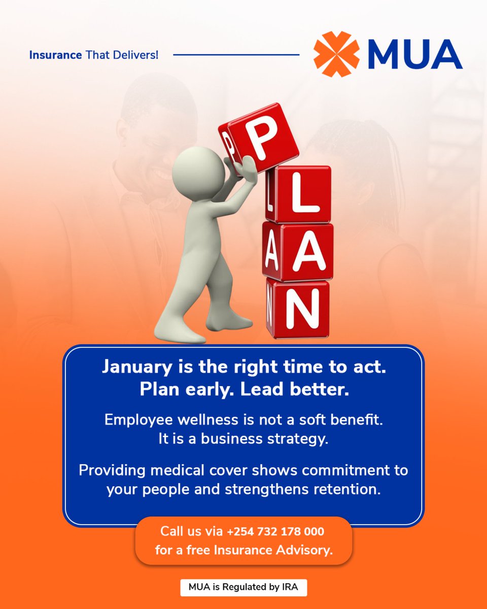 MUA_Kenya's tweet image. January is the time to plan with clarity and purpose.
Employee wellness is not a soft benefit. It is a business priority.

Providing medical cover demonstrates commitment to your people and supports long term retention and performance.

Plan early. Lead better.
 #InsuranceKe
