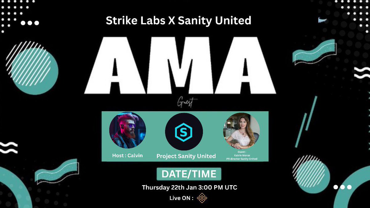 fladbase's tweet photo. 🔺We're excited to announce that we'll be hosting an BinanceLiveStream with @sanity_united and @StrikeLabsNewsX 

🗓 Date: January 22th at 3:00 PM UTC
📍 Venue: https://t.co/Ndgjl9uzLu

🎙 More information :
https://t.co/cdLdsJv7h2

Lets Join us!
Win rewards : $200 $SUT https://t.co/dx3uTVmrZX