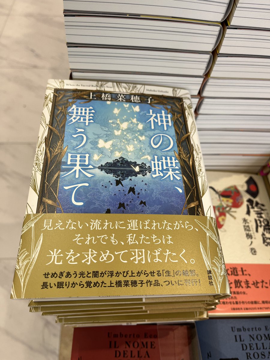 20年以上前に「守り人シリーズ」と並行して創作された作品が加筆修正を経て、単行本化！聖域〈闇の大井戸〉で聖なる蝶を魔物から守る降魔士の少年ジェードと、相棒の少女ルクランの物語。

『神の蝶、舞う果て』（上橋菜穂子/講談社）入荷しました。今なら、購入特典の特製しおりが入っております！