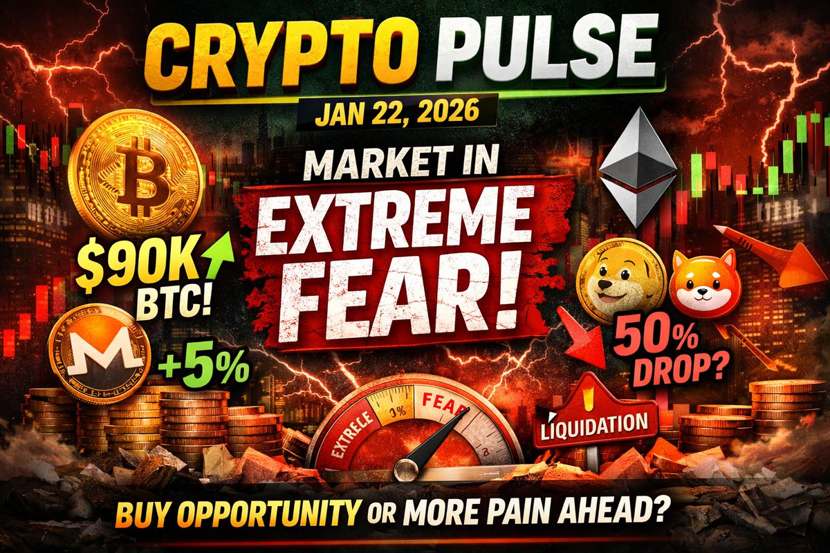 Crypto Pulse | Jan 22, 2026 Market in Extreme Fear (Index ~20) but BTC  holds strong at $89K–$90K, briefly hit $90K. $1.2B+ ETF inflows, ETH ~$3K  (+2%), XMR +5%. Fear = opportunity