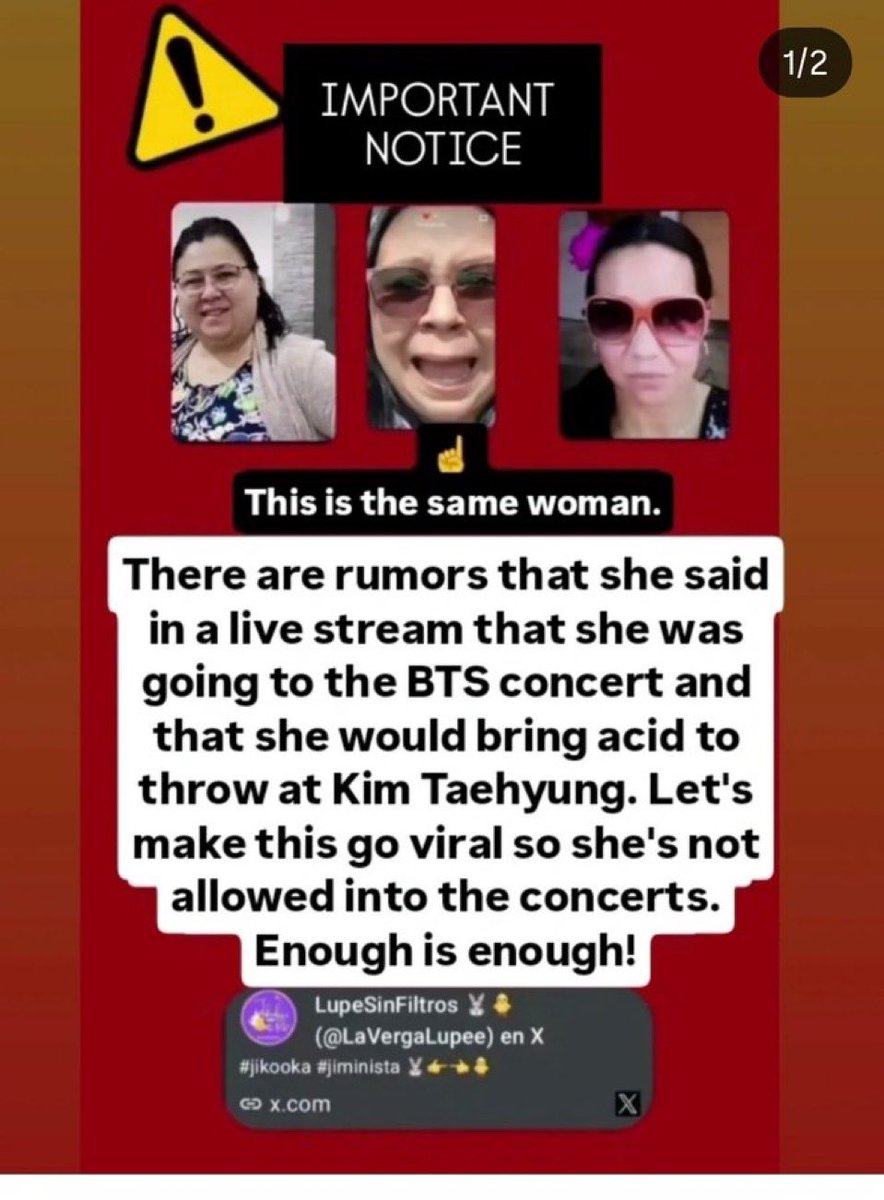 ライブ配信でV（キム・テヒョン）に対する襲撃を企てていると話したjikooker。
メキシコのコンサートに参戦するつもりでそこでテテに硫酸をかけるつもりだと言ったそうです。強く非難します  

事務所はテテを守る対策をしてください。
<a href="/LaVergaLupee/">LupeSinFiltros 🐰🐥</a>

protect.hybecorp.com に報告お願いします。