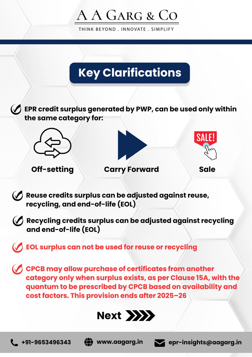 AAGargCo's tweet photo. 📌 CPCB Clarification on EPR Certificate Utilisation

CPCB, via its notice dated 19 Jan 2026, has clarified the utilisation of EPR certificates for plastic packaging to ensure category-wise compliance under PWM Rules.

📄 A must-read for PIBOs &amp; PWPs. https://t.co/RqRsME5n1T