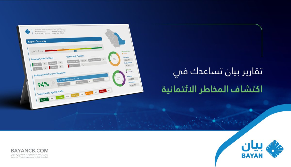 استخدم تقارير #بيان_للمعلومات_الائتمانية التي تساعدك في اكتشاف المخاطر الائتمانية واتخاذ الإجراءات الوقائية المناسبة