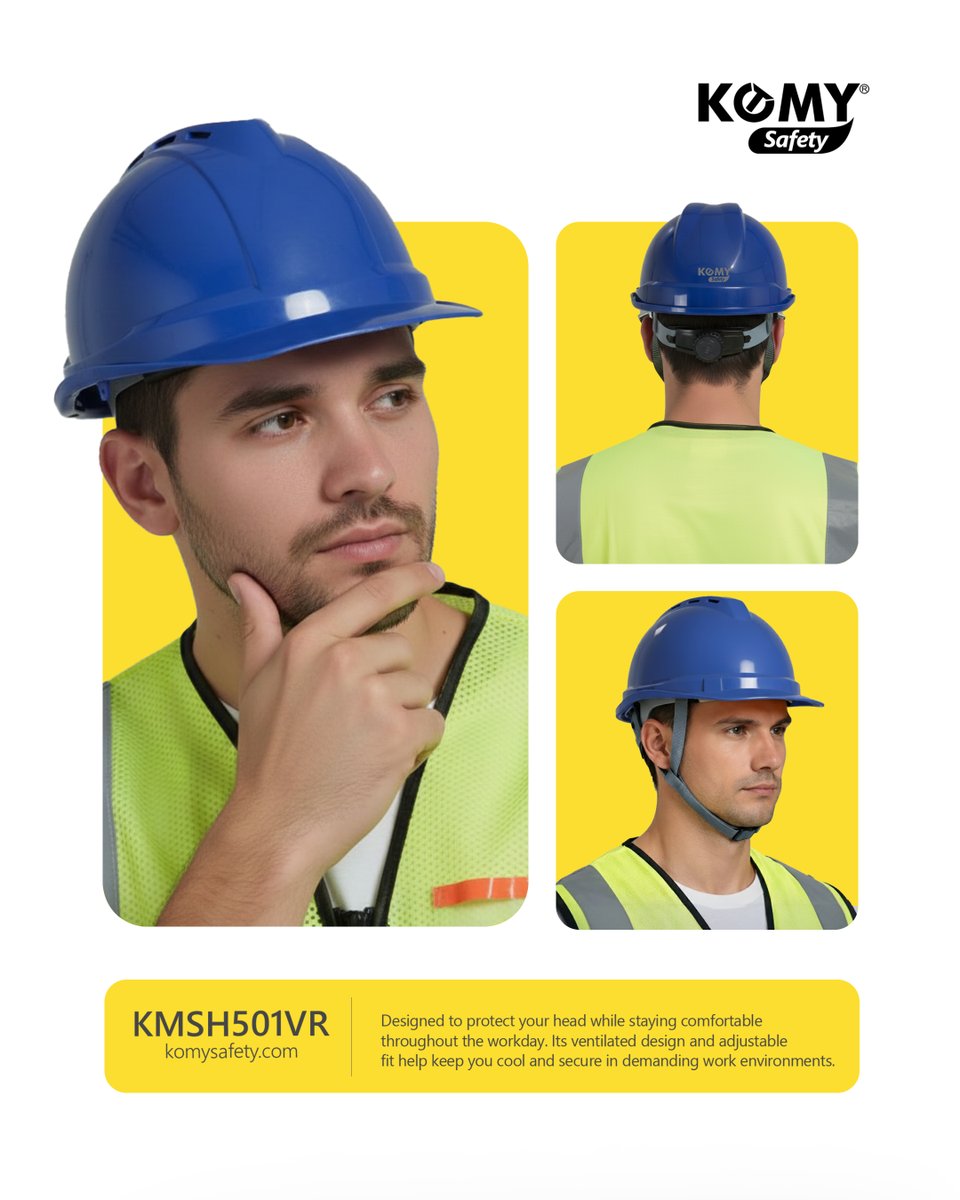 komysafetysa's tweet image. Made for real workdays, not quick tasks! Komy’s helmet offers steady comfort and dependable protection, with ventilation for airflow and an adjustable fit that stays secure all day. Gear up with Komy.
.
.
#Komy #SafetyHelmet #Workwear #IndustrialSafety #SafetyAccessories