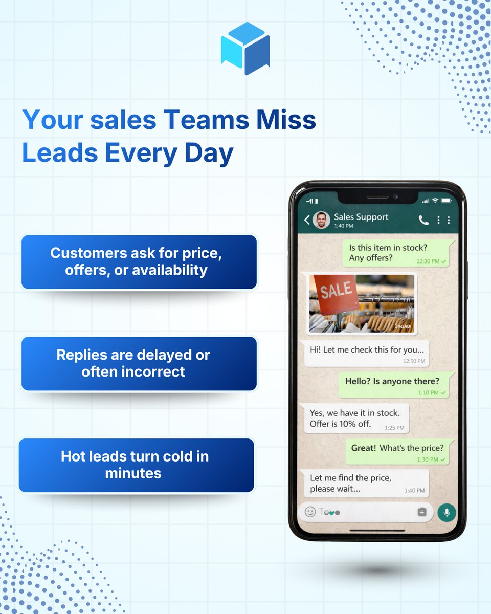 triochatio's tweet photo. Customers don’t wait for WhatsApp replies.
Slow chats = lost sales.
Triochat sends instant product and support replies using smart automation.

See it in action 👉 https://t.co/nsUmcnbzfz
#WhatsAppAutomation #BusinessChatbot #SalesOnWhatsApp https://t.co/r1mGIYkJEt
