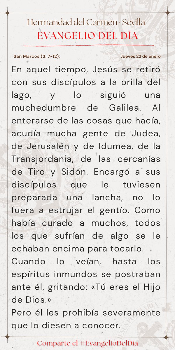 #EvangelioDelDía | 📖 San Marcos (3, 7-12): Gloria a ti, Señor Jesús.