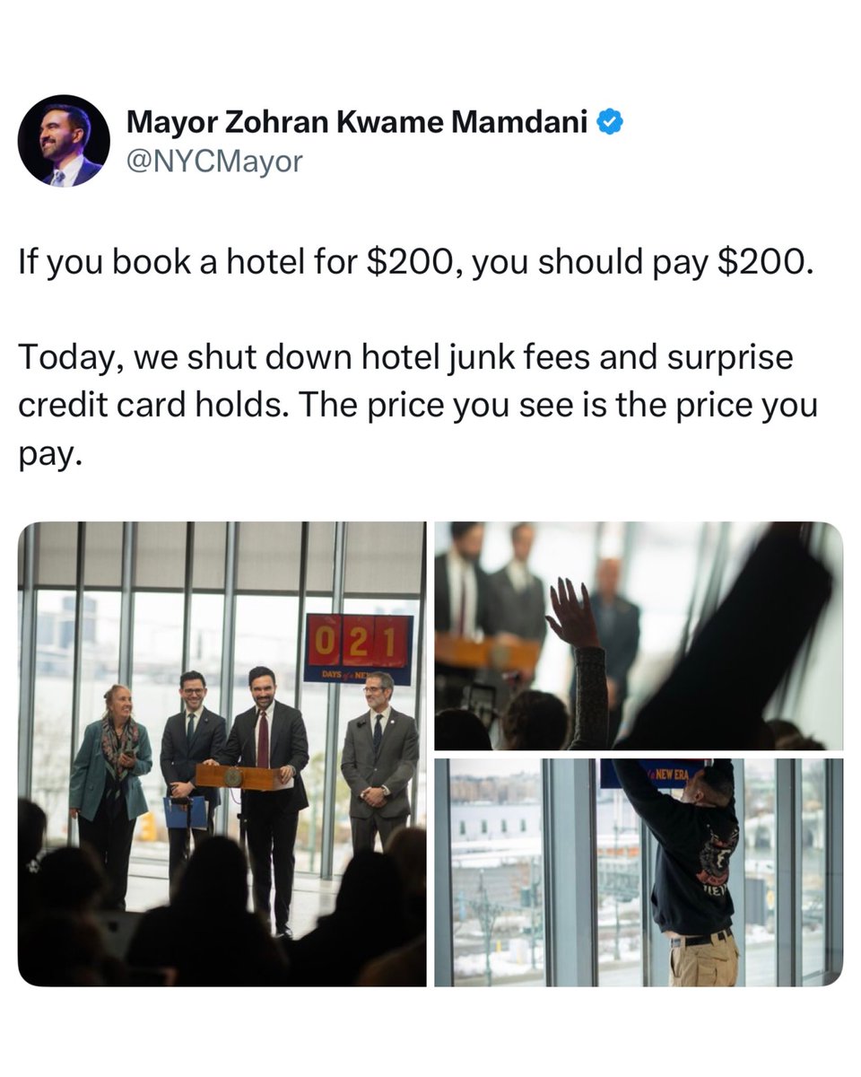 Complex's tweet image. The Zohran Mamdani administration has banned hidden hotel fees and unexpected credit card holds in New York City.

The new rule requires hotels to clearly show the full price of a stay upfront, including all mandatory fees, and to disclose any credit card holds or deposits in…