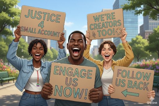 ck_aster's tweet image. Small creators, we hear you! ⚖️✊  
You're creators too! 🎨🔥  
Engage with us, like, reply, share—let's grow together! 🌱🚀  
Follow back and build the community we all deserve! 💙  
#JusticeForSmallAccounts #CreatorsToo