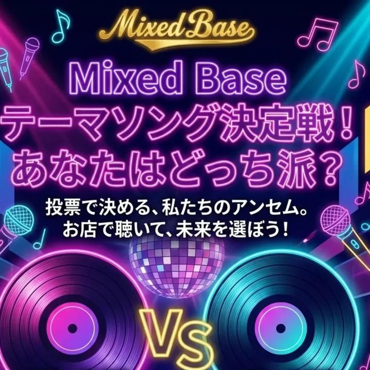 Mixed Baseのテーマソングを、お客様に決めて頂きたいと思います❗
Version 1、Version 2、投票数が多い方に決めたいと思います🎵
期間は、1月18日(日)～2月19日(木)まで🔆
MBに聞きに来て投票してね🎵
本日もお客様の御来店、心よりお待ちしております♥️
勝太君もいるよ🔮