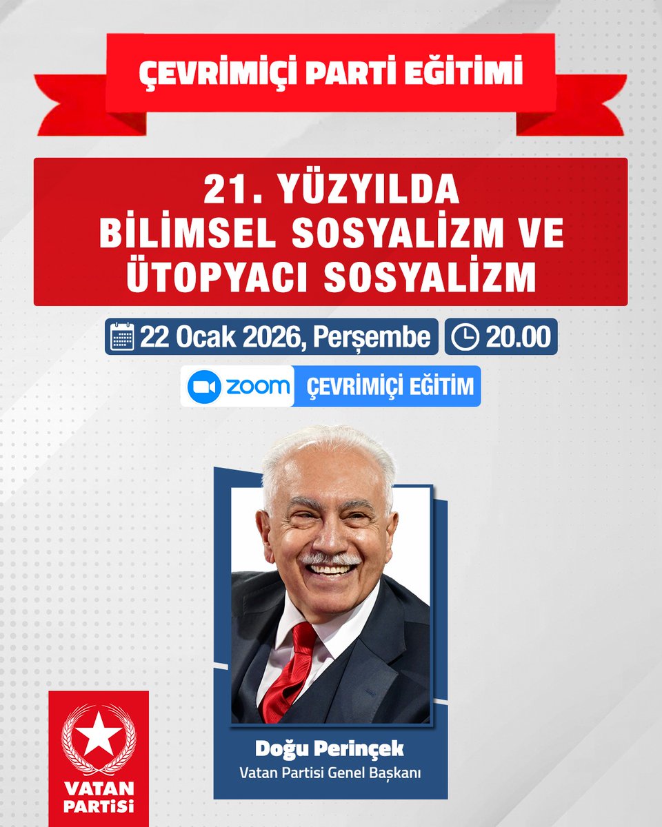 21. Yüzyılda Bilimsel Sosyalizm ve Ütopyacı Sosyalizm

Genel Başkanımız Doğu Perinçek'in sunumuyla yapacağımız eğitime tüm üye ve dostlarımız davetlidir.

📆 22 Ocak, Perşembe (Bugün)
⏰ 20.00
📹 Zoom (Çevrimiçi Eğitim)