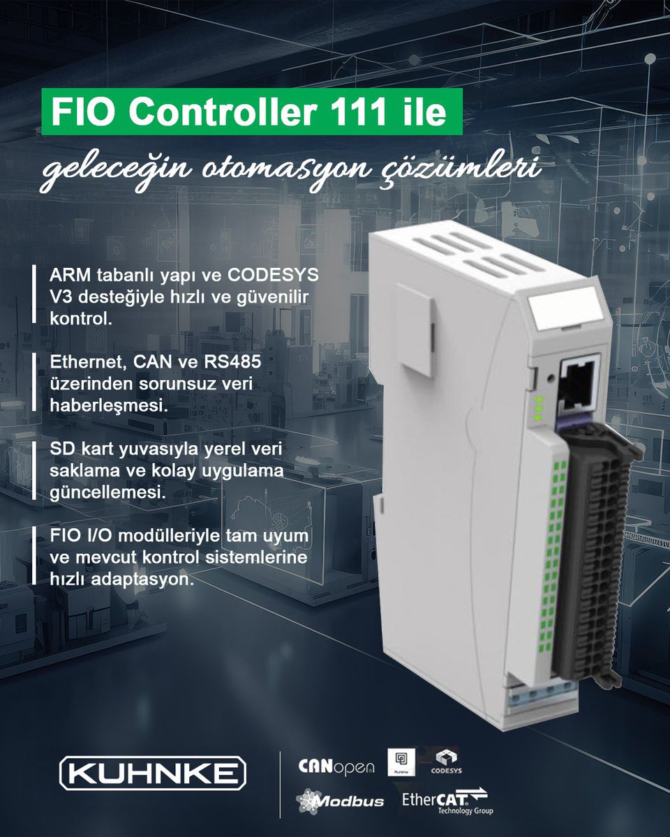 KuhnkeTurkey's tweet photo. FIO Controller 111 ile geleceğin otomasyon çözümleri 🌐⚙️
#kuhnke #kuhnketurkey #plc #FIOcontroller #üretim #teknoloji #automation #ios #codesysv3 #control #automation #controlautomation #makineotomasyonu #otomasyon #IOmodules #econoplc #SafetyPLC #motioncontrol #panelplc https://t.co/KdQSbvncc4