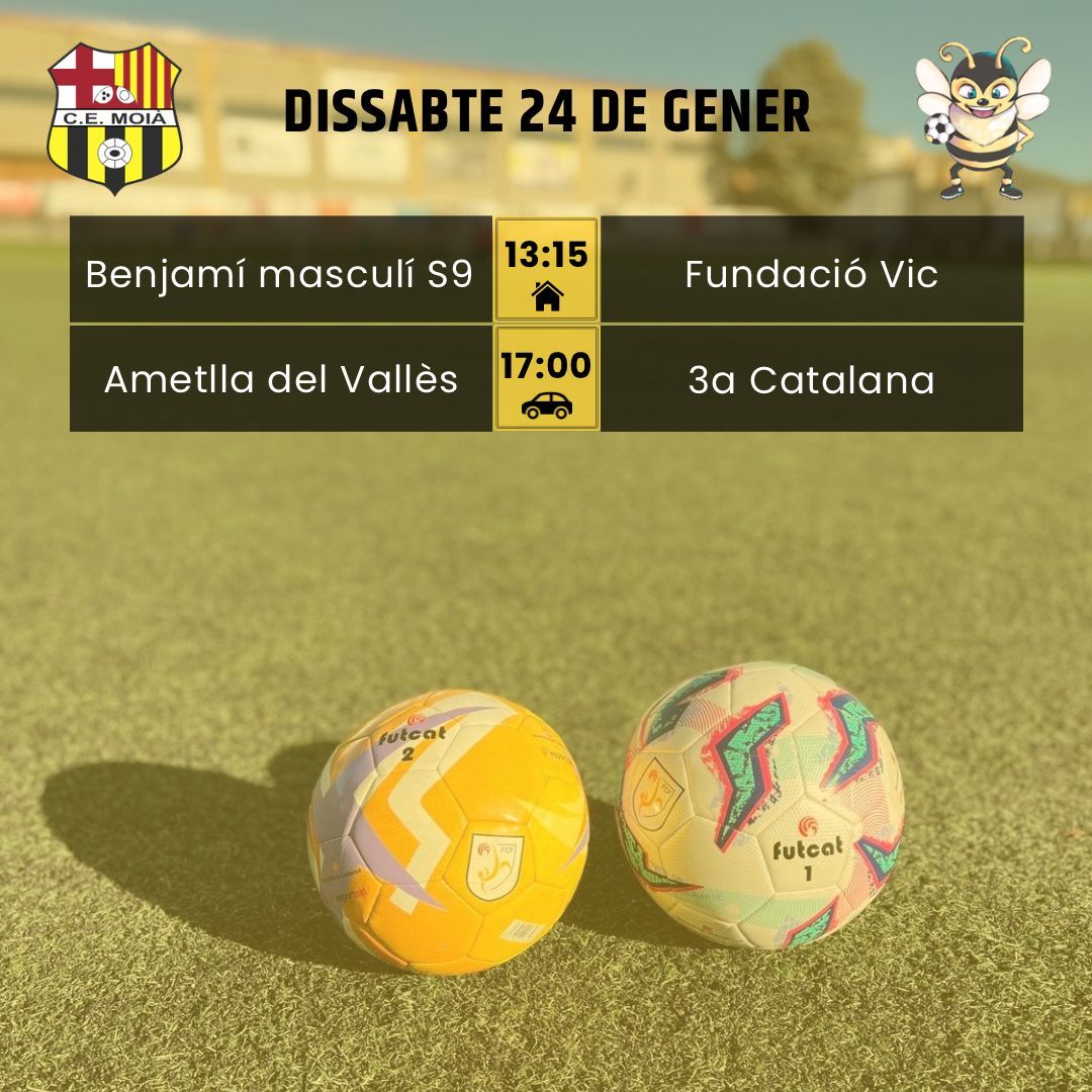 cemoia1922's tweet photo. ⚽️HORARIS CAP DE SETMANA⚽️
Som-hi Moià! 💛🖤
#somhimoià #futbol #moià #fcf #futcat #futfem #futbase #moianès https://t.co/WtF8xB7SsK