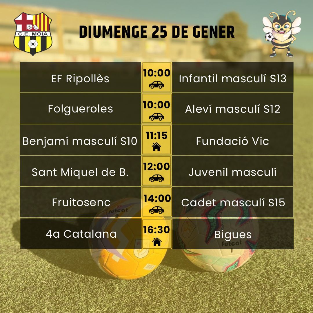 cemoia1922's tweet photo. ⚽️HORARIS CAP DE SETMANA⚽️
Som-hi Moià! 💛🖤
#somhimoià #futbol #moià #fcf #futcat #futfem #futbase #moianès https://t.co/WtF8xB7SsK