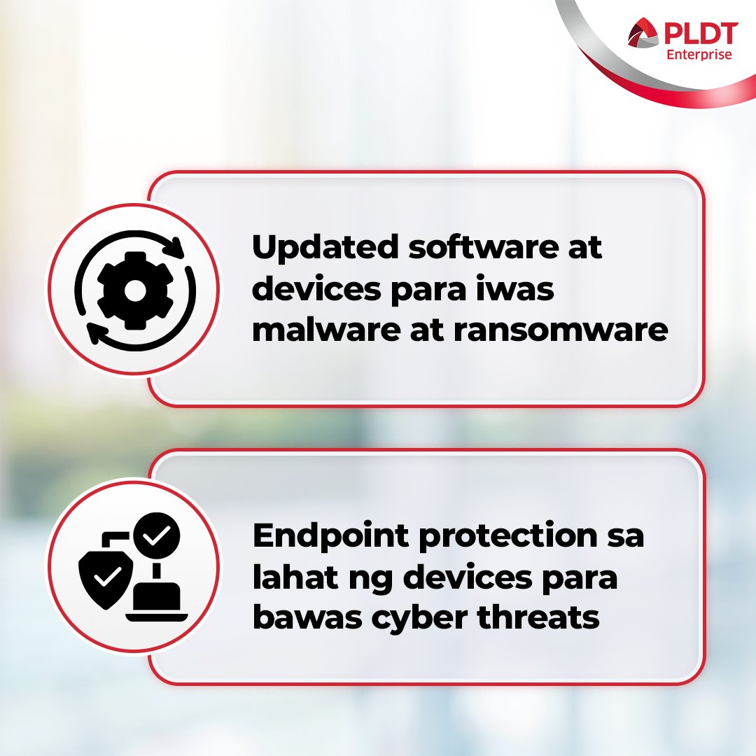 PLDTEnterprise's tweet photo. Kapag updated ang systems, may antivirus sa lahat ng devices, alam ng team kung paano iwasan ang scams, at may incident plan ka, mas kampante ka kahit may cyber threats.🔐

Learn more: https://t.co/Yt2o2qV9Q8

#CommittedToYourSuccess https://t.co/OoVFGsasbs