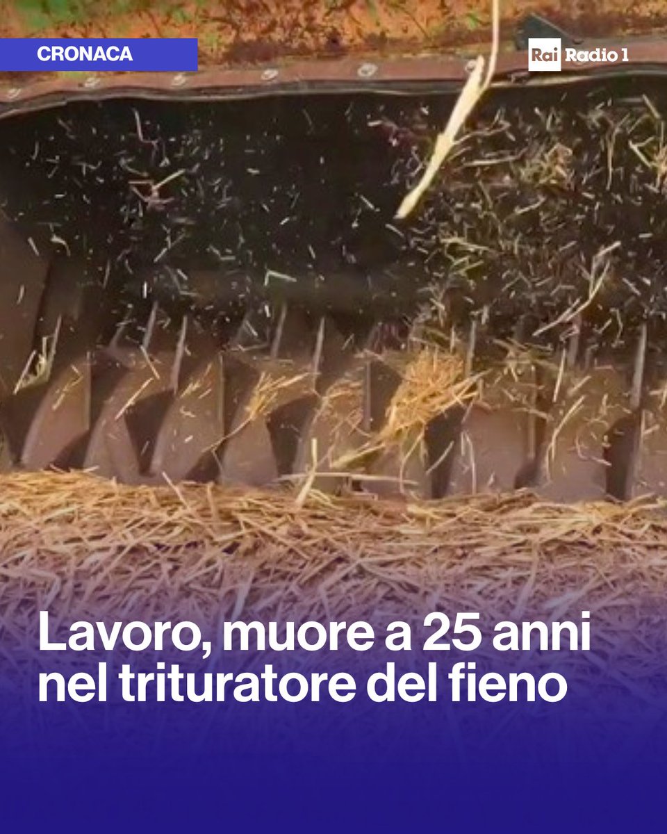 Radio1Rai's tweet photo. 🔵Tragedia sul lavoro a #Brusasco (Torino). Un #operaio è morto dopo essere rimasto incastrato in un macchinario per sminuzzare il fieno. I colleghi dell'azienda agricola hanno trovato il 25enne già senza vita. https://t.co/uFzyePSIMS