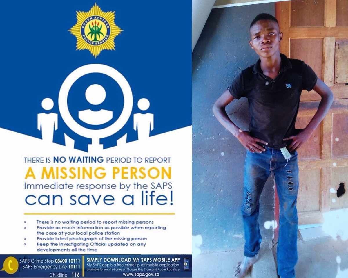 SAPoliceService's tweet image. RT #sapsNW #SAPS Lichtenburg requests the community’s assistance in locating a #missing teen. 17yr-old, Letlhogonolo Daniel Matebele, of Blydeville  near Lichtenburg was reportedly last seen on Monday night, 29 December 2025, when he informed his parents that he is going to…