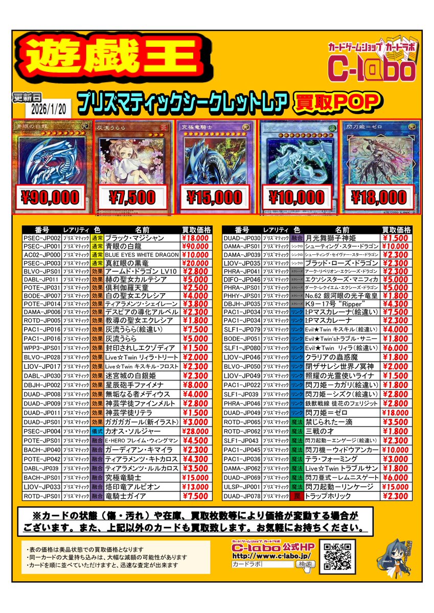 遊戯王 買取情報】 プリズマティックシークレットレアの買取POPは