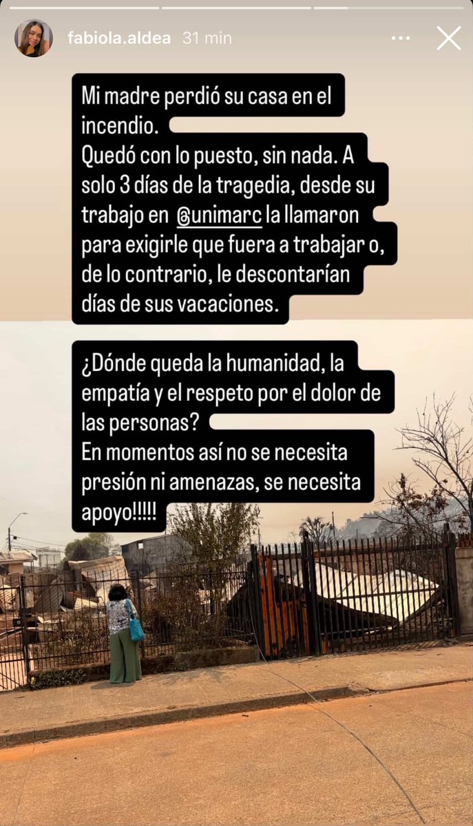 NEFASTOS <a href="/Unimarc/">Unimarc</a> !!!!!
Me parece inhumano bajo el contexto de esta familia. Años trabajando con ustedes y en vez de apoyar se ponen a amenazar.
INHUMANOOOOSSS‼️‼️‼️‼️‼️

COMPARTIR
#IncendioForestal #Lirquen #Penco #IncendioBiobío
