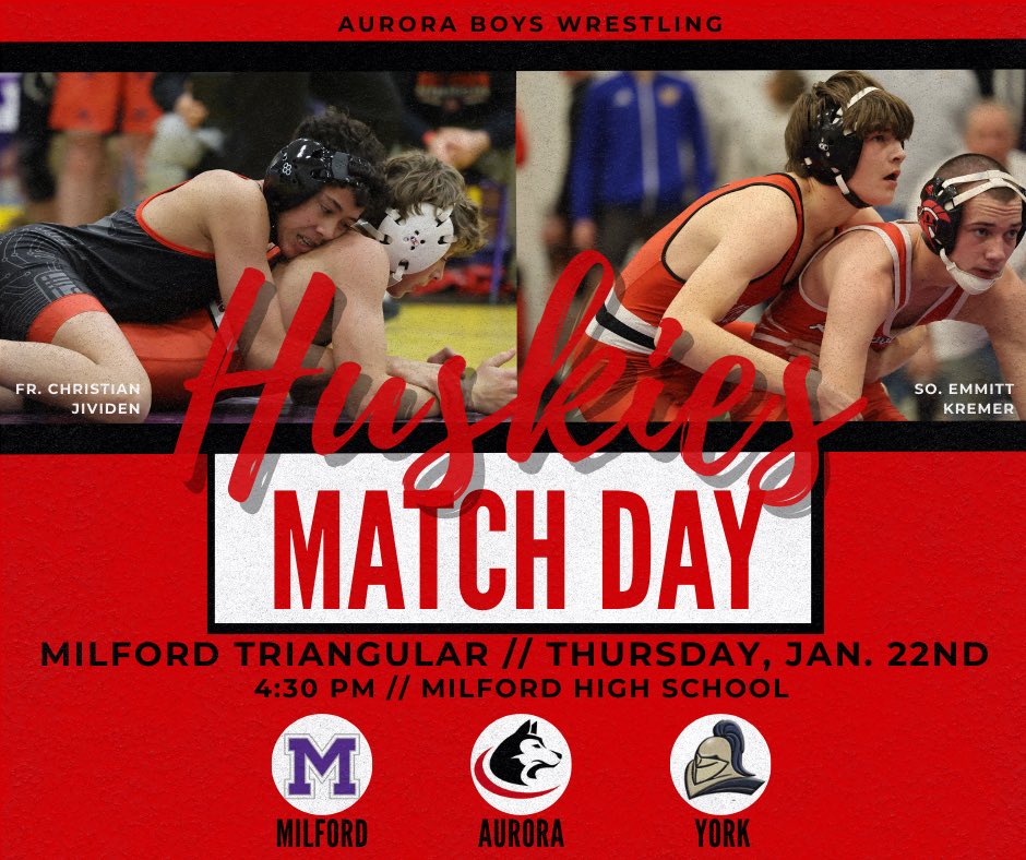 Aurora_Wrestle's tweet photo. Aurora Boys Wrestling will be competing at Milford HS Thursday, January 22 @ 4:30PM
#Together #AuroraBoysWrestling https://t.co/8WRbR0xs7l