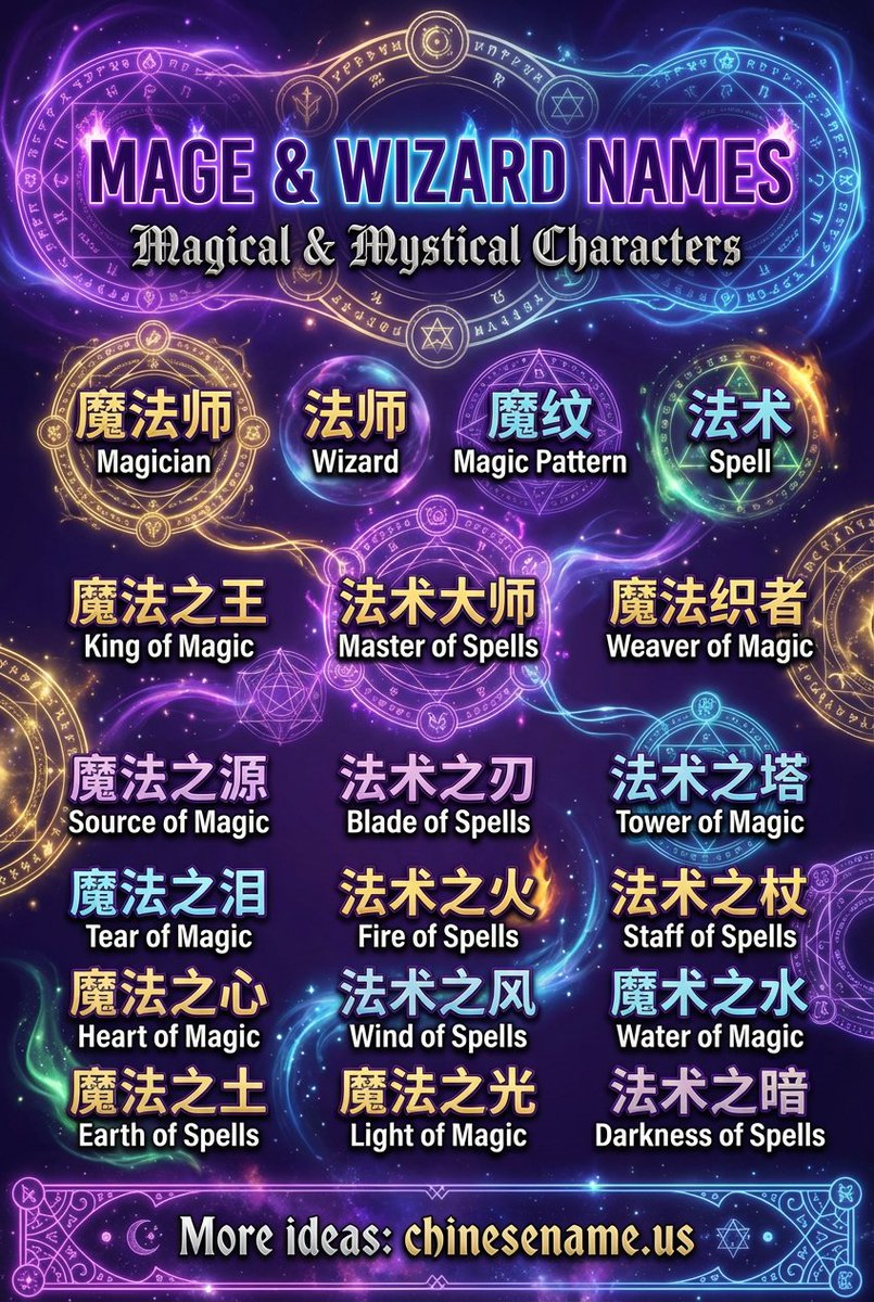yangjerry666's tweet image. Searching for a powerful name for your next Mage or Wizard? 🧙‍♂️✨

Discover mystical Chinese names that carry ancient arcane energy. Perfect for your fantasy novels or RPG characters!

Explore the collection here: 👉 chinesename.us

#FantasyNames