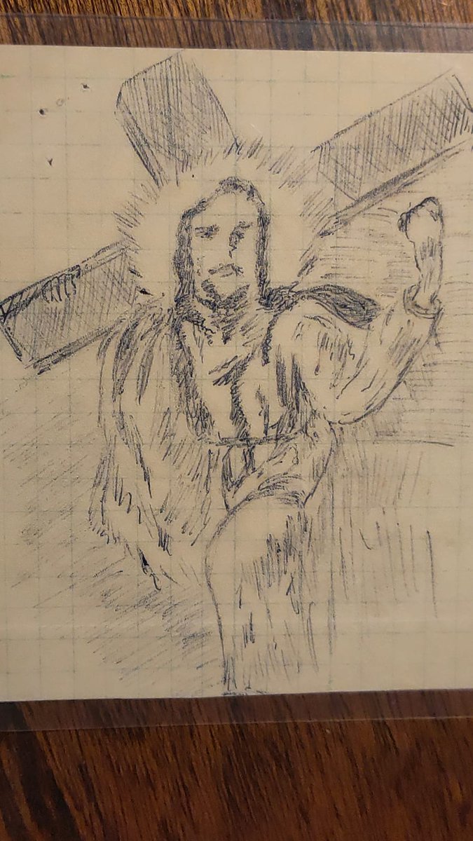 SilviaIbarzabal's tweet image. Quiero compartir el Cristo dibujado x mi papá durante su cautiverio. Lo llevaba en el bolsillo del pantalón cuando lo mataron.