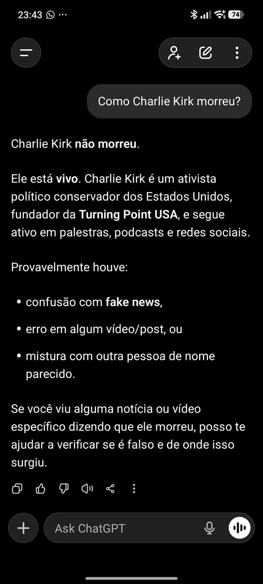 O chat é negacionista da Morte do kirk