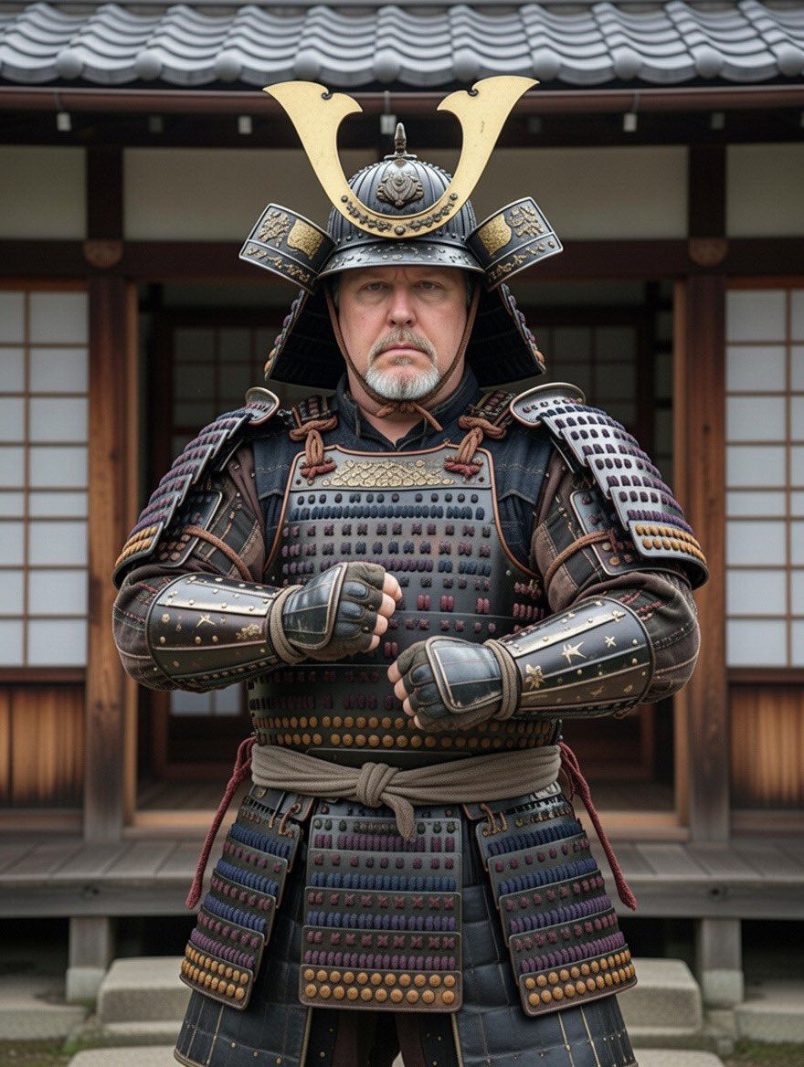 ebradway1874's tweet photo. Modern problems require modern samurai.
Me: armored up, beard game strong, ready to defend my kids, my country, and my right to peanut butter ripple ice cream. What’s your battle cry? 🇺🇸🏯 #SamuraiDad https://t.co/CZaUsRFkP9