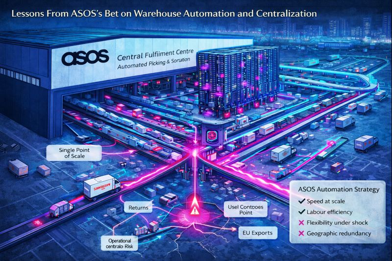 SCNuggets's tweet photo. ASOS spent $100M to automate its warehouse.

Only to find out automation wasn't the problem.

Location was.

In 2021, ASOS opened a state-of-the-art fulfillment center in Atlanta. 

=>Fully automated. 
=>3 million items per week capacity. 
=>2–3 day delivery to U.S. customers.

Four years later, they shut it down.

Not because the automation failed. 
Because the network strategy did.

Here's what nobody tells you about warehouse automation: 
Technology can't fix a bad footprint.

ASOS was holding duplicate inventory across the UK and the U.S. 

=>Same products. 
=>Two warehouses. 
=>Double the markdowns when trends shift. 
=>And double the working capital tied up in unsold inventory.

Fashion moves fast.

Items go out of style in a matter of weeks. 

When you're holding the same SKU in two countries, one of them always becomes dead stock.

The Atlanta warehouse was processing volume. 
But not enough to justify the duplication cost.

So ASOS made a brutal call. 

=>Close Atlanta. 
=>Centralize everything in the UK. 
=>Ship to U.S. customers from one hub.

Now it wasn't without trade-offs.

For instance, delivery times jumped from 2–3 days to 5–8 days.

But here's what improved: 

=>Better sell-through rates. 
=>Less working capital is locked in stranded SKUs.
=>No more duplicate inventory sitting in the wrong location.
=>Full product catalog available to U.S. customers, rather than filtered local stock. 
 
ASOS stopped pretending proximity was worth the duplication cost.

Express delivery is available for those who pay.
Returns still route locally through a Texas partner. 
And the UK hub runs nearly nonstop with robotics handling peak loads.

The lesson is this:

Automation amplifies your strategy, but it doesn't replace it.

If your network design is flawed, automation just makes you inefficiently fast at the wrong thing.

Over to you, where's your network holding duplicate stock because you're afraid to let go of speed?

-----
Check out the full story here:

https://t.co/PucHZcpn31

Want more supply chain stories?

Check out our website:

https://t.co/SKROxWldLY

Subscribe here:

https://t.co/6HxkLXrVDl